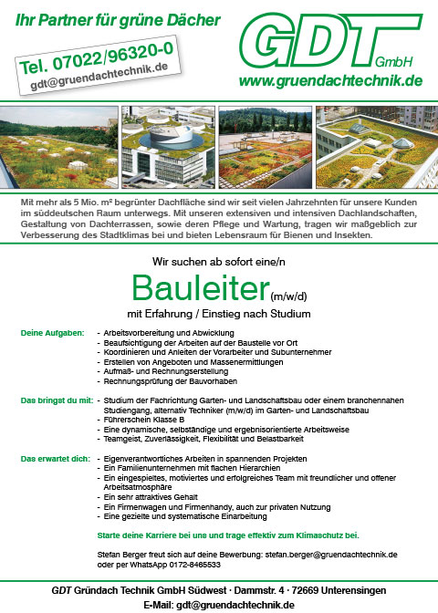 Wir suchen ab sofort eine/n
Bauleiter(m/w/d)
mit Erfahrung / Einstieg nach Studium